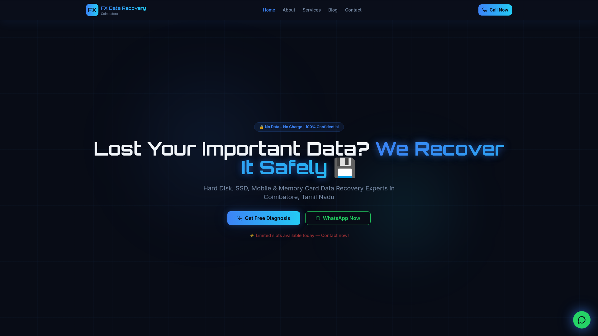 FX Data Recovery live website preview