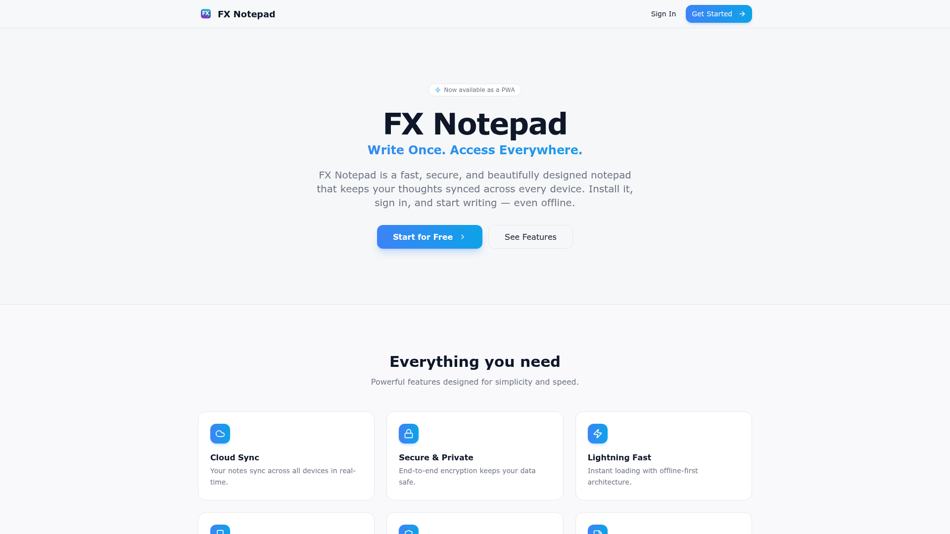 FX Notepad live website preview
