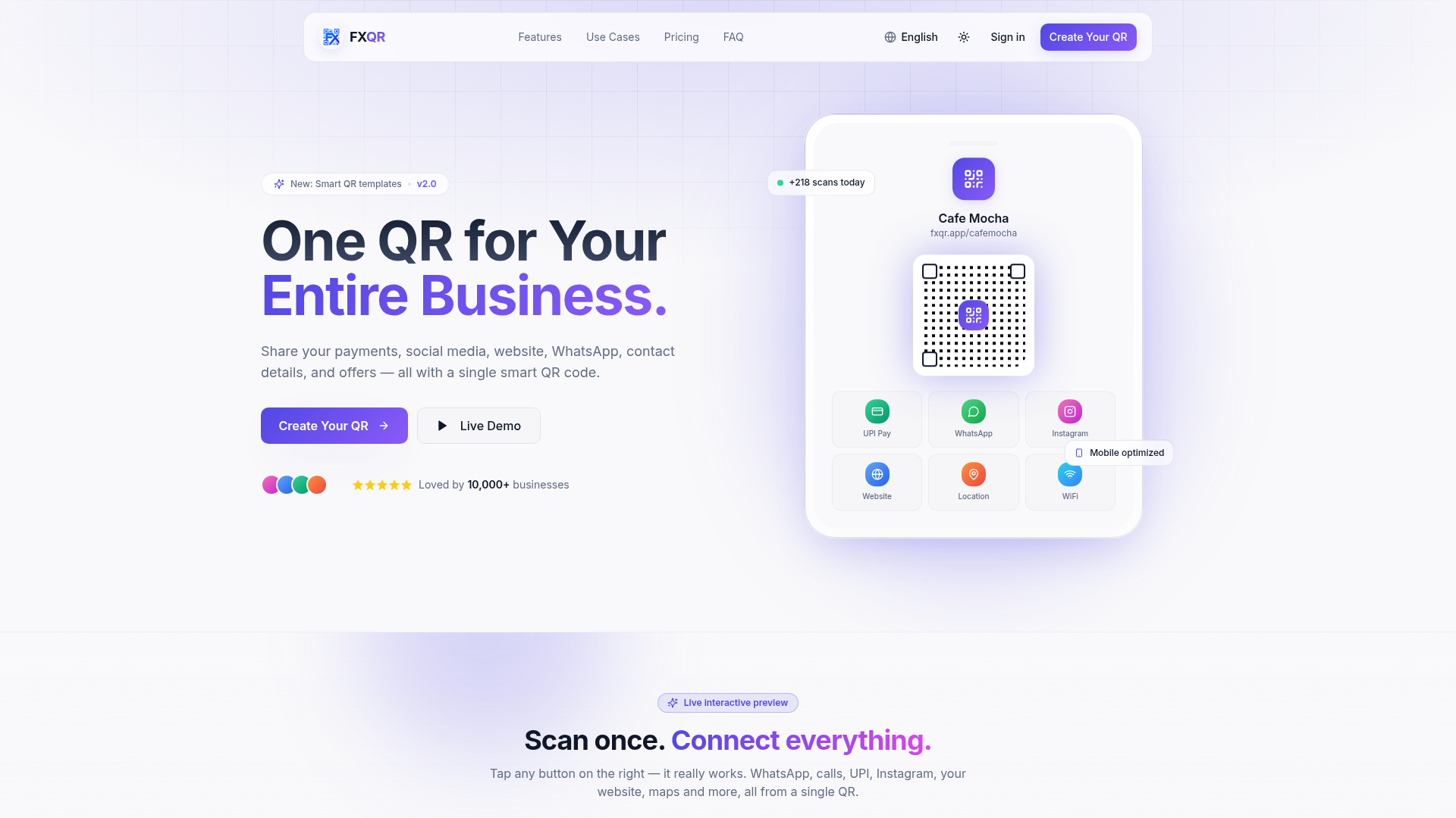 FXQR live website preview