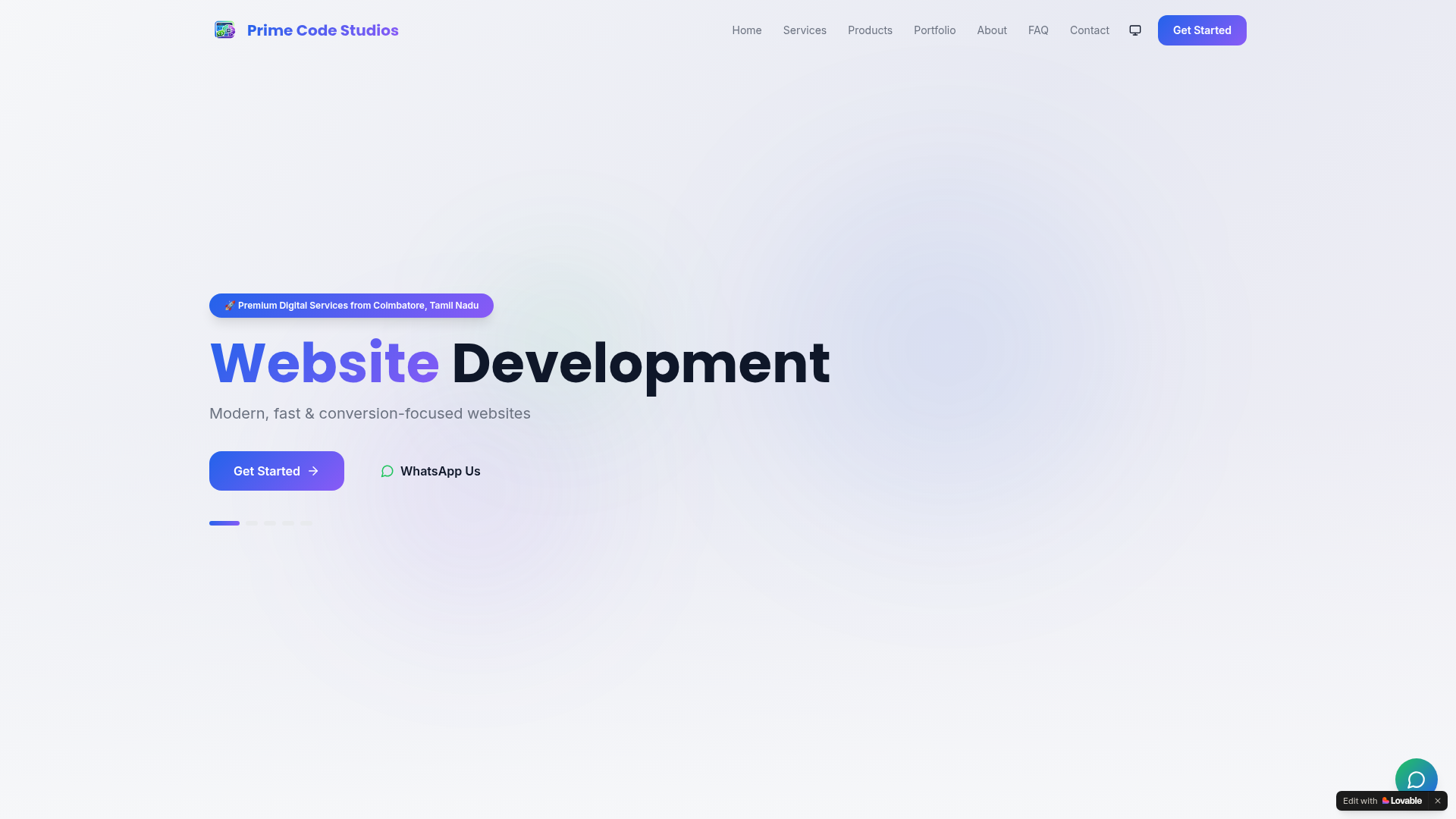 Prime Code Studios live website preview