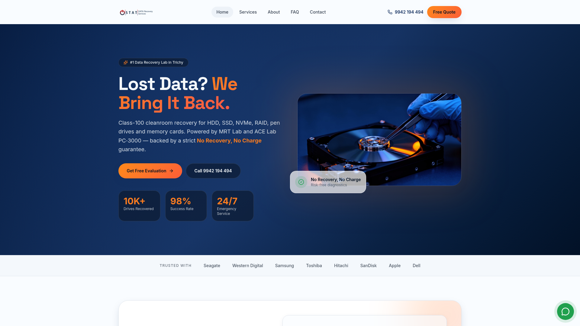 STAT Data Recovery live website preview
