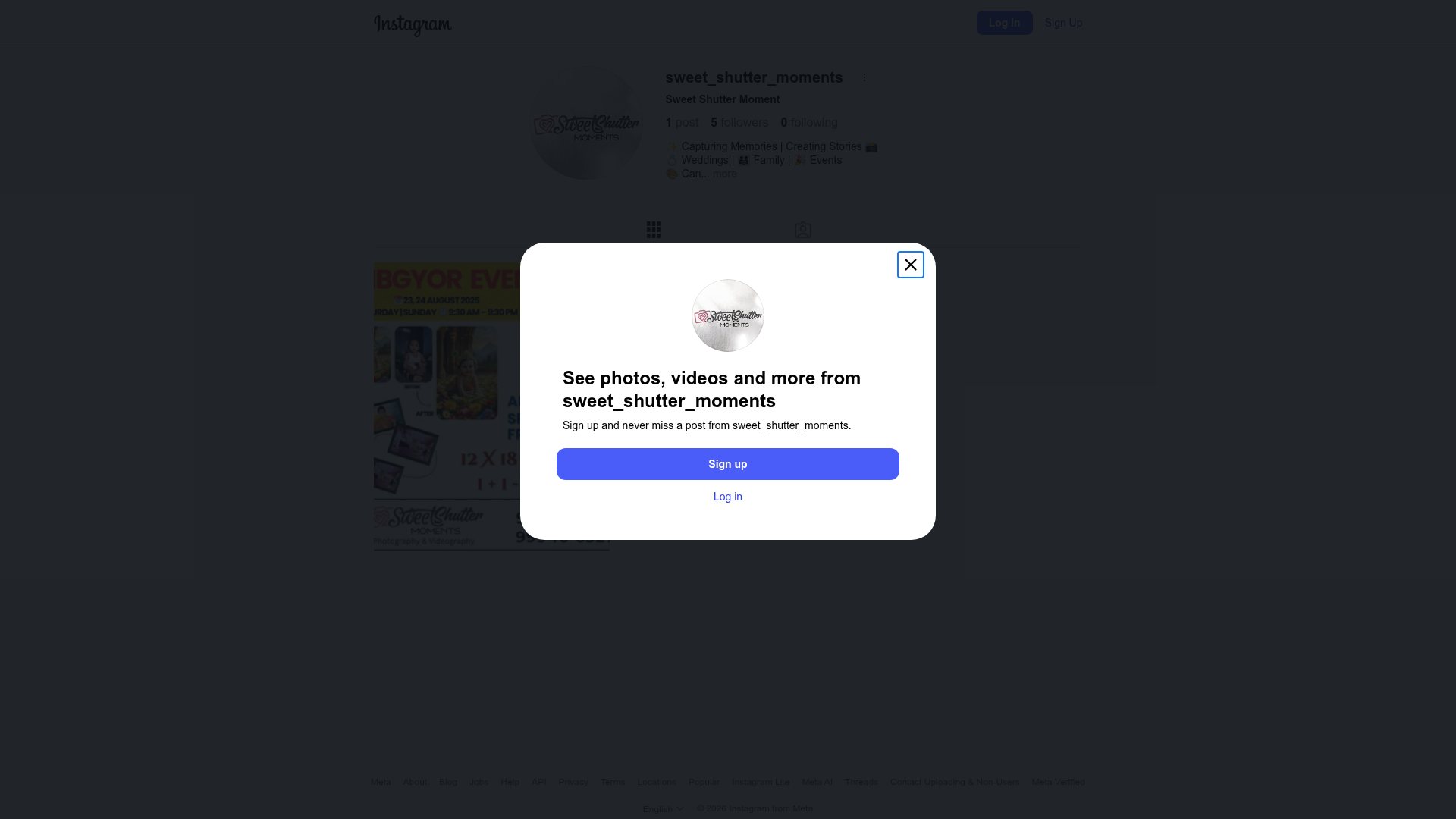 Sweet Shutter Moments live website preview